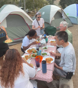 Lunce around table at camping