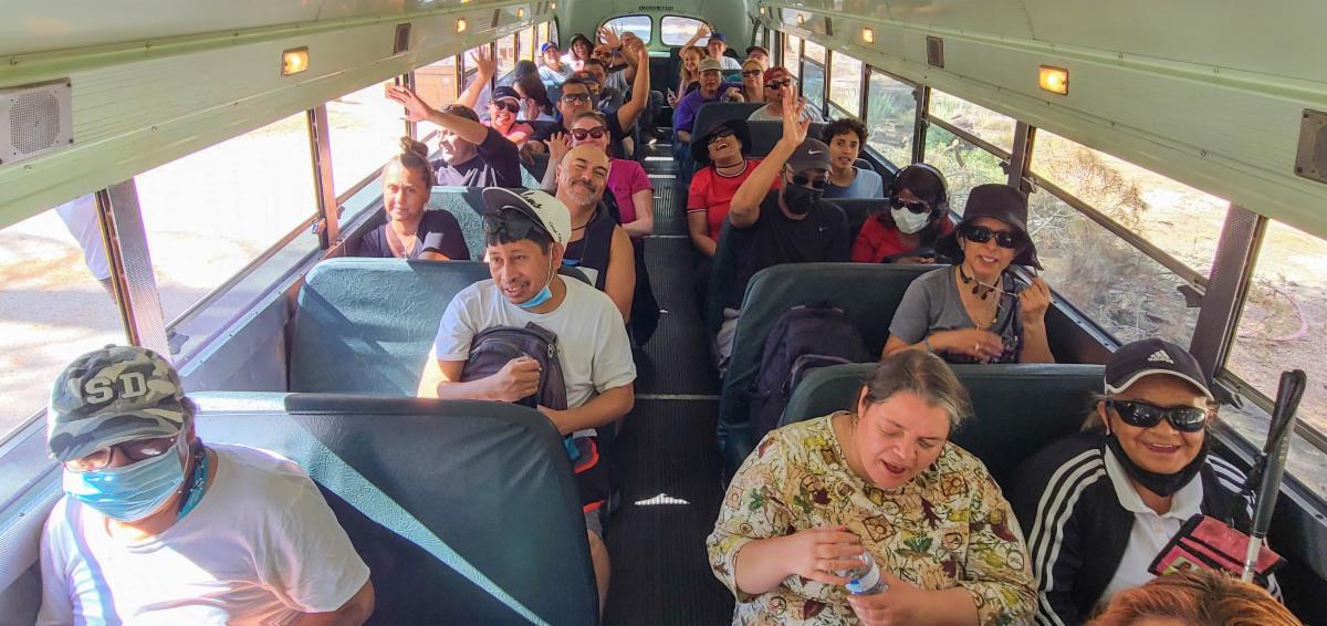 Group inside of Bus